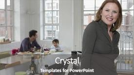  Presentation with standing sitting - PPT layouts consisting of young woman standing at kitchen counter with family sitting in background at home background and a dark gray colored foreground