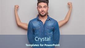  Presentation with lover - Presentation design consisting of young woman standing behind her lover showing her muscles while he is looking at the camera background and a ocean colored foreground