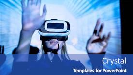  Presentation with light blue - Slides consisting of young-woman-standing-in-blue background and a teal colored foreground