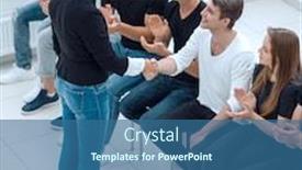  Presentation with diverse people - Presentation consisting of young-woman-standing-in-front background and a ocean colored foreground