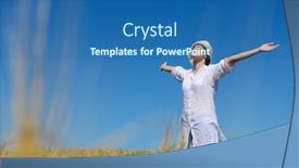  Presentation with summer wheat field blue - Slide set consisting of young woman standing jumping and running on a wheat field with blue sky in background at summer day representing healthy life and agriculture concept background and a ocean colored foreground