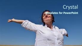 Presentation with summer wheat field blue - Cool new presentation theme with young woman standing jumping and running on a wheat field with blue sky the background at summer day representing healthy life and agriculture concept backdrop and a ocean colored foreground