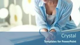  Presentation with young children - Colorful slide set enhanced with young woman standing near children's cot backdrop and a ocean colored foreground