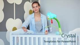  Presentation with veterans mom children - Slides with standing near children's cot background and a light blue colored foreground