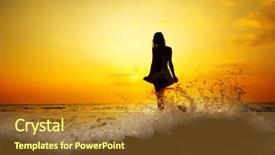  Presentation with woman in sea - Slide deck featuring young woman standing on rock background and a tawny brown colored foreground