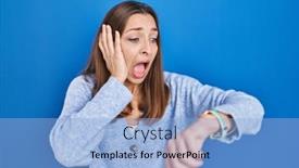  Presentation with late - Presentation consisting of young-woman-standing-over-blue background and a  colored foreground