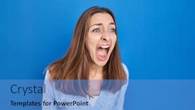  Presentation with woman praying over bible - Presentation theme featuring young-woman-standing-over-blue background and a teal colored foreground