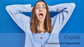  Presentation with woman praying over bible - Presentation theme consisting of young-woman-standing-over-blue background and a light blue colored foreground