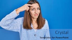  Presentation with acne woman - Slides enhanced with young-woman-standing-over-blue background and a light blue colored foreground