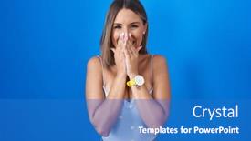  Presentation with scandal - PPT layouts featuring young-woman-standing-over-blue background and a teal colored foreground