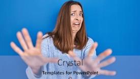  Presentation with panic - Slide set consisting of young-woman-standing-over-blue background and a light blue colored foreground