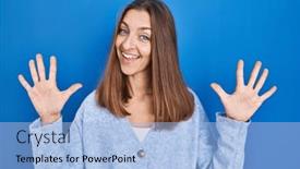  Presentation with blue - Slide set featuring young-woman-standing-over-blue and a  colored foreground