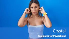  Presentation with blue music - Presentation enhanced with young-woman-standing-over-blue and a teal colored foreground