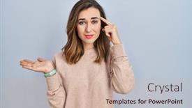  Presentation with think - Presentation consisting of young-woman-standing-over-isolated background and a soft green colored foreground