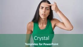  Presentation with acne woman - PPT theme consisting of young-woman-standing-over-isolated background and a ocean colored foreground