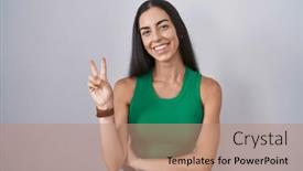  Presentation with victory - Presentation design enhanced with young-woman-standing-over-isolated background and a coral colored foreground