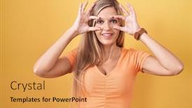  Presentation with yellow - Slides having young-woman-standing-over-yellow background and a yellow colored foreground