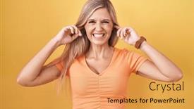  Presentation with yellow music - PPT layouts having young-woman-standing-over-yellow background and a yellow colored foreground