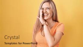  Presentation with talk - Slides consisting of young-woman-standing-over-yellow background and a yellow colored foreground