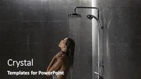  Presentation with black ceramic - PPT theme enhanced with ceramics - young woman standing under shower background and a dark gray colored foreground