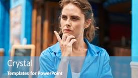  Presentation with street - Presentation design having young-woman-standing-with-doubt background and a teal colored foreground