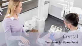  Presentation with standing sitting - Colorful slide deck enhanced with young-woman-standing backdrop and a light blue colored foreground