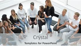  Presentation with business training - Colorful slide deck enhanced with young-woman-standing backdrop and a light gray colored foreground