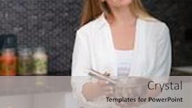  Presentation with cocoa - Slide deck featuring young-woman-standing background and a light gray colored foreground
