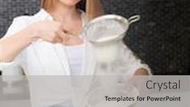  Presentation with cocoa - PPT theme having young-woman-standing background and a light gray colored foreground