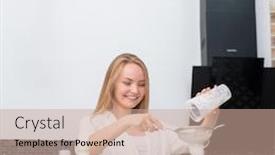  Presentation with cocoa - Audience pleasing slides consisting of young-woman-standing backdrop and a coral colored foreground