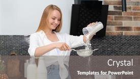  Presentation with cocoa - PPT theme consisting of young-woman-standing background and a gray colored foreground