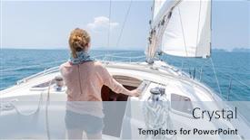  Presentation with moving sea - Colorful presentation design enhanced with young-woman-stands backdrop and a light blue colored foreground