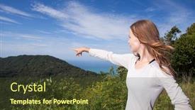  Presentation with points - Amazing slide set having young woman stands on a hilltop points into the distance backdrop and a tawny brown colored foreground