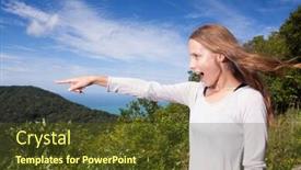  Presentation with points - Audience pleasing slide set consisting of young woman stands on a hilltop points into the distance backdrop and a tawny brown colored foreground