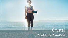  Presentation with sea sun - Colorful presentation enhanced with young-woman-stay backdrop and a light blue colored foreground