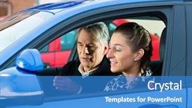  Presentation with school testing - Colorful slide deck enhanced with young woman steer a car backdrop and a teal colored foreground