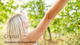 Presentation with breathing - PPT theme featuring young-woman-stretches-arms background and a coral colored foreground