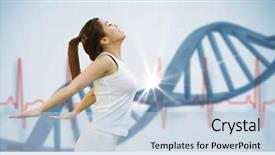  Presentation with dna structure - Audience pleasing slide set consisting of young woman stretching against dna backdrop and a light blue colored foreground