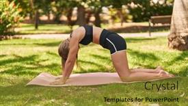  Presentation with stretching - PPT layouts featuring young-woman-stretching-back and a gold colored foreground