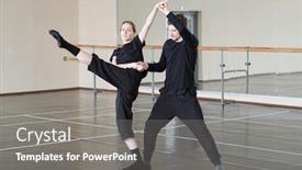  Presentation with exercise trainer - PPT layouts having young-woman-stretching-one-leg background and a gray colored foreground