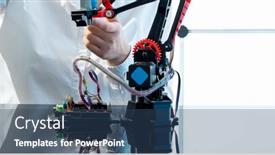  Presentation with robotics - Presentation featuring young-woman-student-assembling-electronic background and a ocean colored foreground