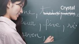  Presentation with student writing - Amazing presentation design having young woman student writing english backdrop and a gray colored foreground