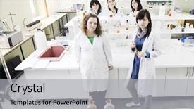  Presentation with chemistry - PPT theme having young woman students group background and a light gray colored foreground