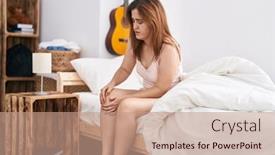  Presentation with knee - PPT theme featuring young-woman-suffering-for-knee background and a coral colored foreground