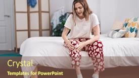  Presentation with knee pain - PPT theme featuring young-woman-suffering-for-knee background and a violet colored foreground