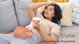  Presentation with pain - PPT layouts with young-woman-suffering-for-menstrual background and a coral colored foreground