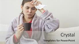  Presentation with cold coffee - Cool new theme with young woman suffering from cold backdrop and a  colored foreground