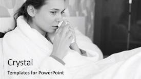  Presentation with tissue paper - Presentation featuring young woman suffering from cold using tissue paper in bedroom background and a white colored foreground