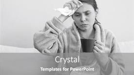  Presentation with cold coffee - Slides featuring young woman suffering from cold having coffee on bed background and a gray colored foreground