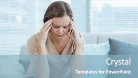  Presentation with headache - Cool new presentation with young woman suffering from headache backdrop and a  colored foreground